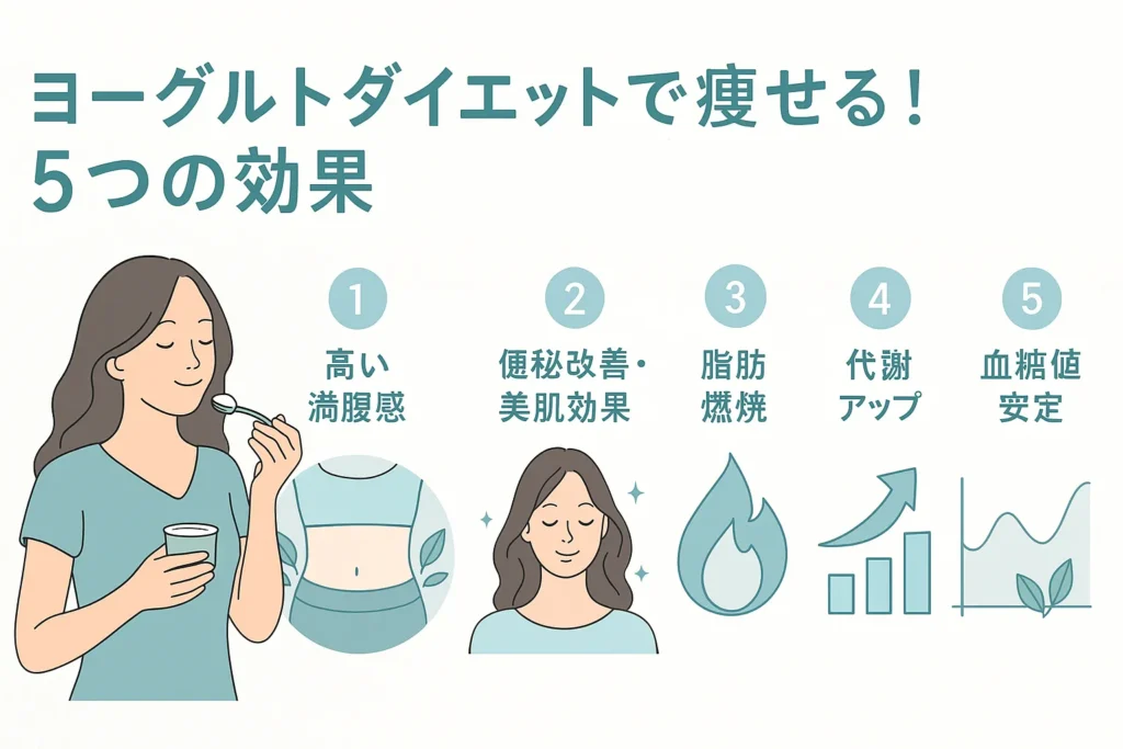ヨーグルトダイエット 効果 便秘解消 美肌 代謝アップ 血糖値安定 満腹感 インフォグラフィック