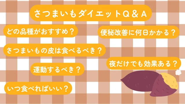 さつまいもダイエットのQ&Aをまとめた白とオレンジのインフォグラフィック